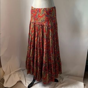 Long cotton paisley print tiered prairie skirt